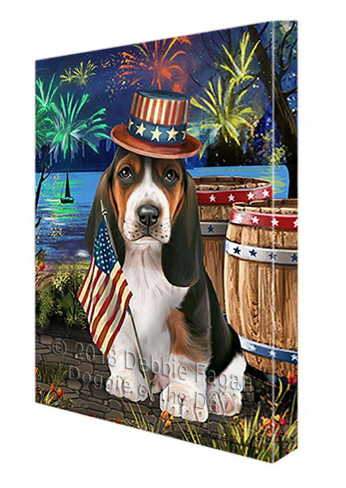 4th of July Independence Day Fireworks Basset Hound Dog at the Lake Canvas Print Wall Art Décor CVS74816