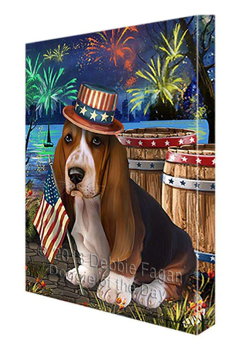4th of July Independence Day Fireworks Basset Hound Dog at the Lake Canvas Print Wall Art Décor CVS74825