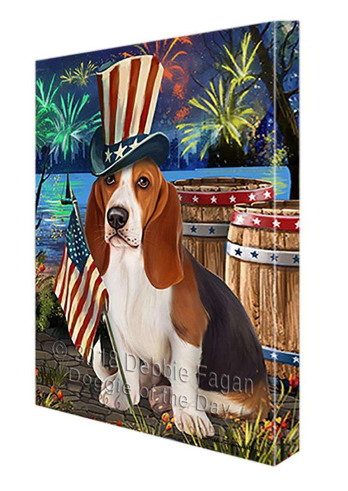 4th of July Independence Day Fireworks Basset Hound Dog at the Lake Canvas Print Wall Art Décor CVS74834