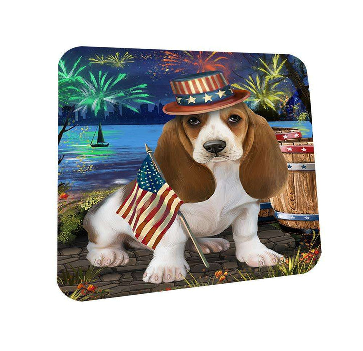 4th of July Independence Day Fireworks Basset Hound Dog at the Lake Coasters Set of 4 CST50871