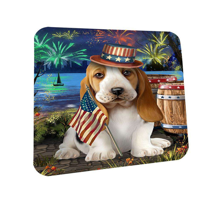 4th of July Independence Day Fireworks Basset Hound Dog at the Lake Coasters Set of 4 CST50872