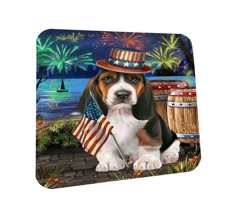 4th of July Independence Day Fireworks Basset Hound Dog at the Lake Coasters Set of 4 CST50873