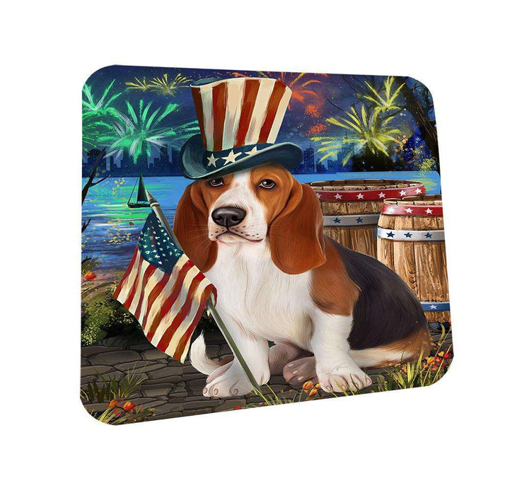 4th of July Independence Day Fireworks Basset Hound Dog at the Lake Coasters Set of 4 CST50875