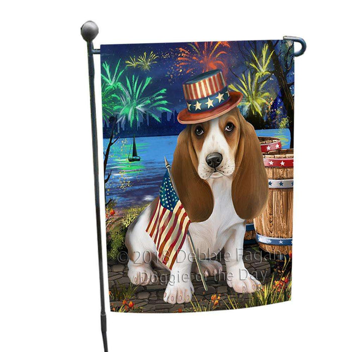 4th of July Independence Day Fireworks Basset Hound Dog at the Lake Garden Flag GFLG50834
