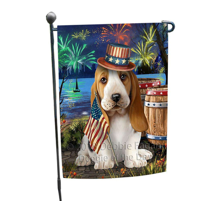 4th of July Independence Day Fireworks Basset Hound Dog at the Lake Garden Flag GFLG50835