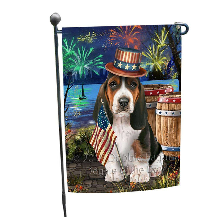 4th of July Independence Day Fireworks Basset Hound Dog at the Lake Garden Flag GFLG50836