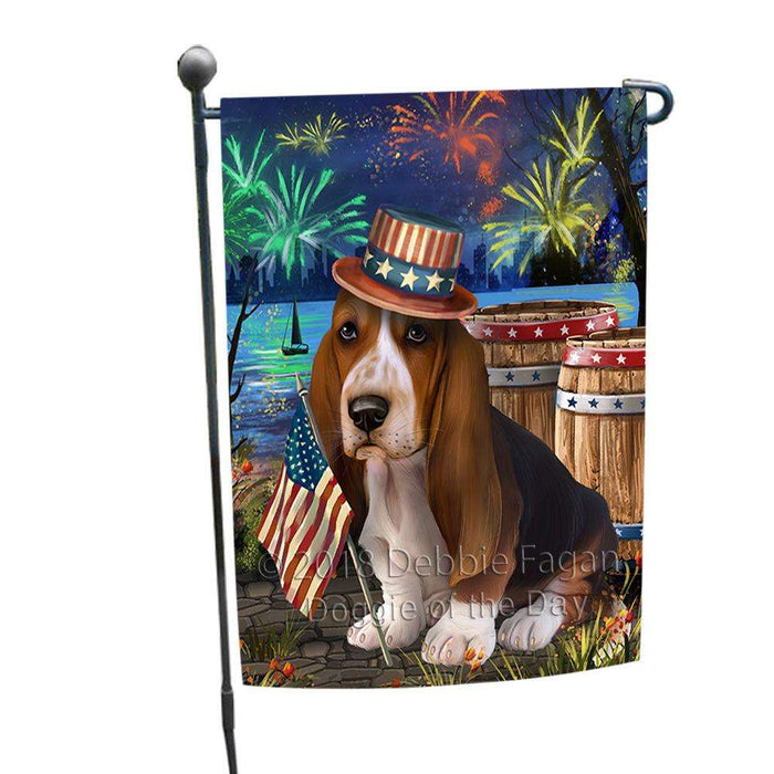 4th of July Independence Day Fireworks Basset Hound Dog at the Lake Garden Flag GFLG50837