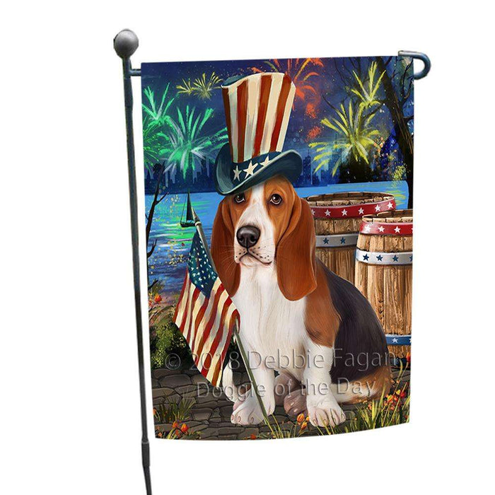 4th of July Independence Day Fireworks Basset Hound Dog at the Lake Garden Flag GFLG50838