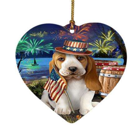 4th of July Independence Day Fireworks Basset Hound Dog at the Lake Heart Christmas Ornament HPOR50913