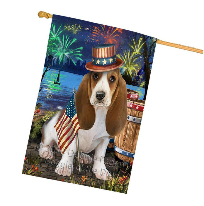 4th of July Independence Day Fireworks Basset Hound Dog at the Lake House Flag FLG50970
