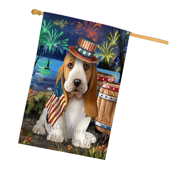 4th of July Independence Day Fireworks Basset Hound Dog at the Lake House Flag FLG50971