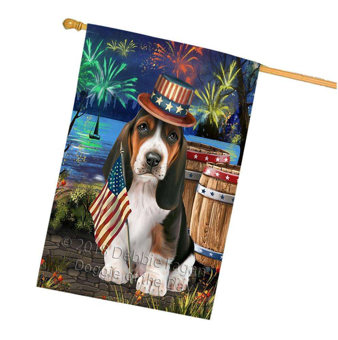 4th of July Independence Day Fireworks Basset Hound Dog at the Lake House Flag FLG50972