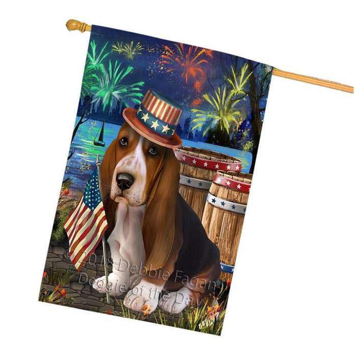 4th of July Independence Day Fireworks Basset Hound Dog at the Lake House Flag FLG50973