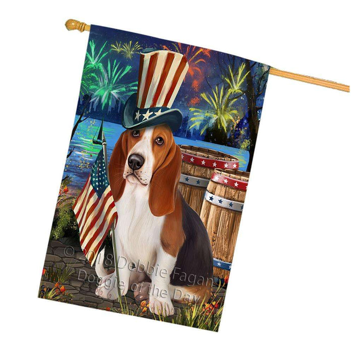 4th of July Independence Day Fireworks Basset Hound Dog at the Lake House Flag FLG50974