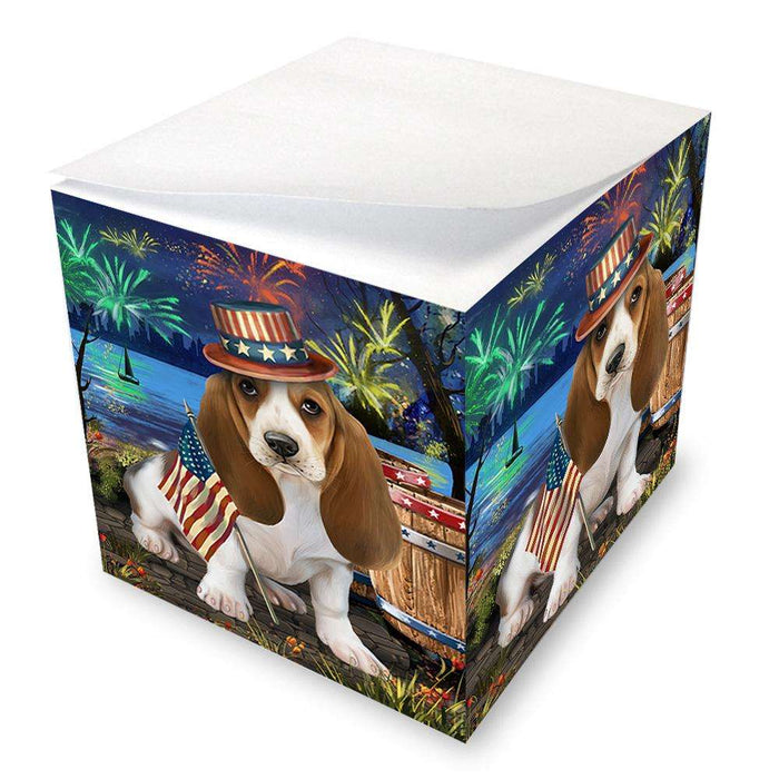 4th of July Independence Day Fireworks Basset Hound Dog at the Lake Note Cube NOC50912