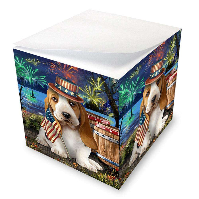 4th of July Independence Day Fireworks Basset Hound Dog at the Lake Note Cube NOC50913