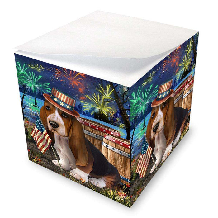 4th of July Independence Day Fireworks Basset Hound Dog at the Lake Note Cube NOC50915