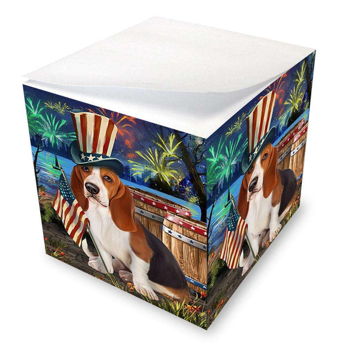 4th of July Independence Day Fireworks Basset Hound Dog at the Lake Note Cube NOC50916