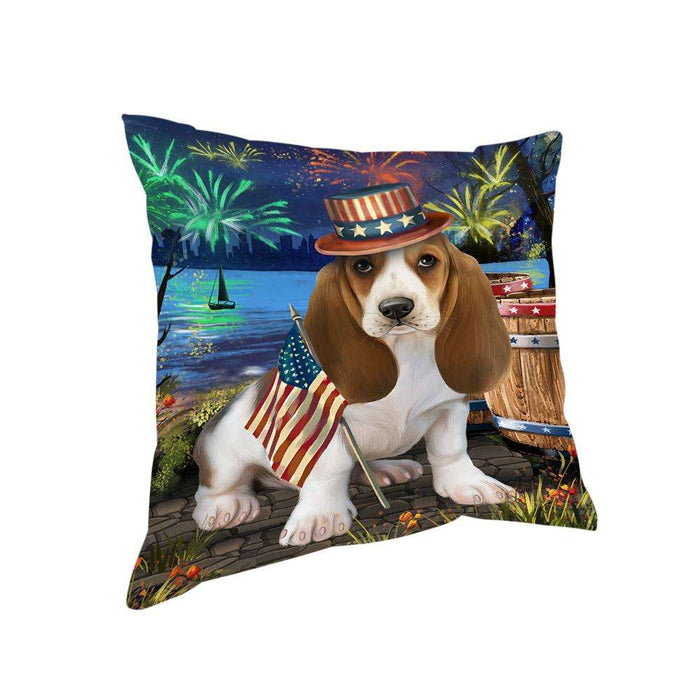 4th of July Independence Day Fireworks Basset Hound Dog at the Lake Pillow PIL59712