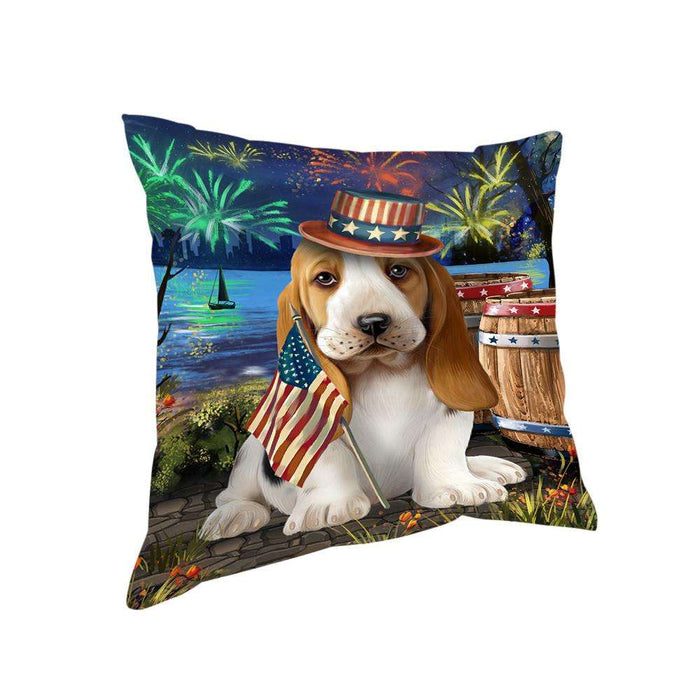 4th of July Independence Day Fireworks Basset Hound Dog at the Lake Pillow PIL59716