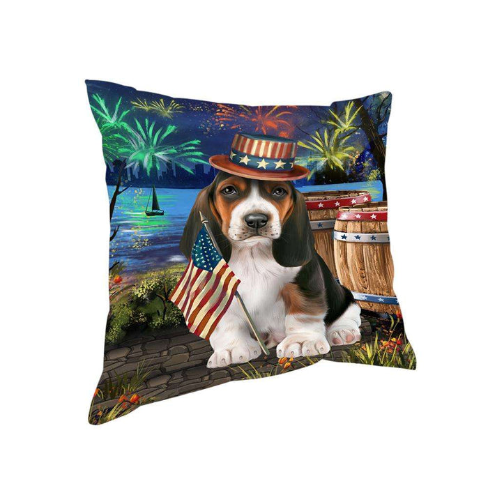 4th of July Independence Day Fireworks Basset Hound Dog at the Lake Pillow PIL59720