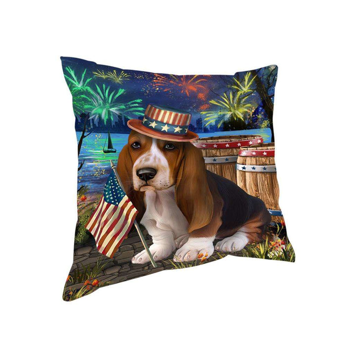 4th of July Independence Day Fireworks Basset Hound Dog at the Lake Pillow PIL59724