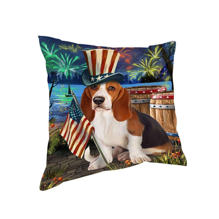 4th of July Independence Day Fireworks Basset Hound Dog at the Lake Pillow PIL59728