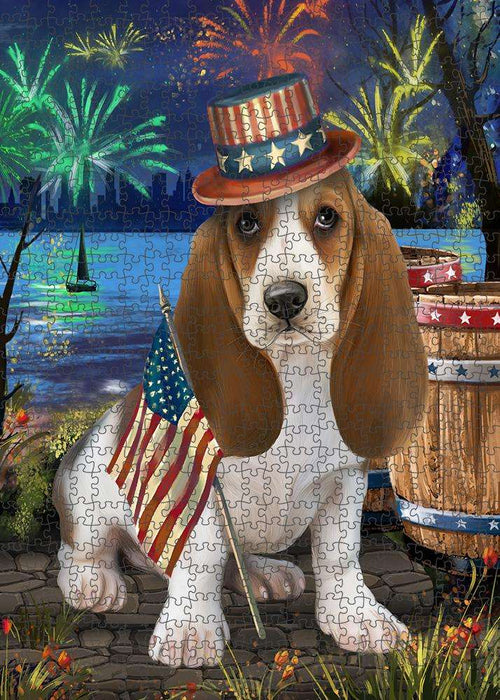 4th of July Independence Day Fireworks Basset Hound Dog at the Lake Puzzle with Photo Tin PUZL56598