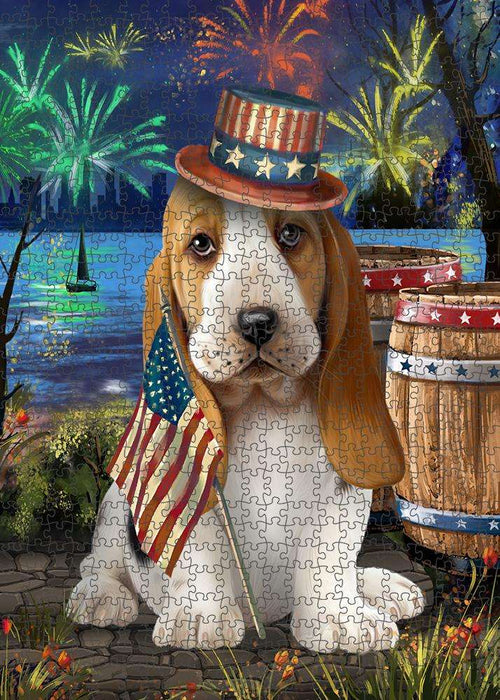 4th of July Independence Day Fireworks Basset Hound Dog at the Lake Puzzle with Photo Tin PUZL56601