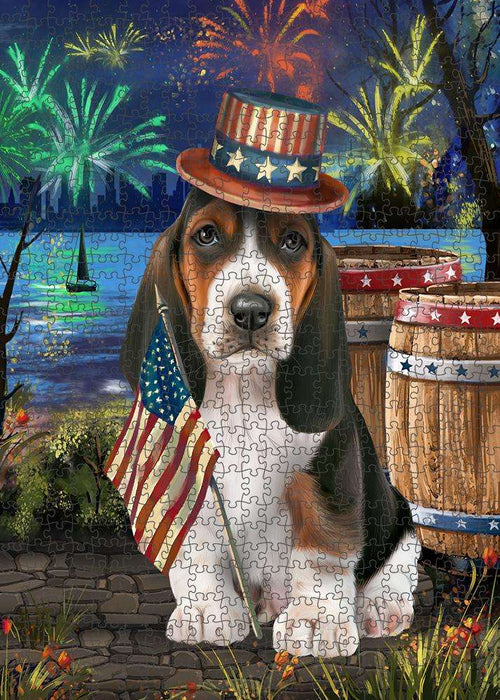 4th of July Independence Day Fireworks Basset Hound Dog at the Lake Puzzle with Photo Tin PUZL56604