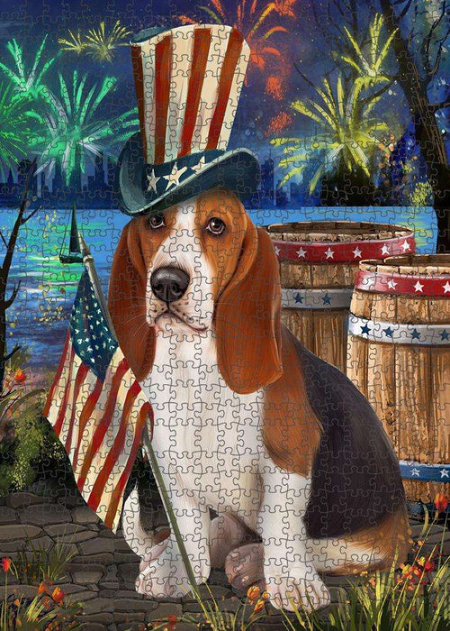 4th of July Independence Day Fireworks Basset Hound Dog at the Lake Puzzle with Photo Tin PUZL56610