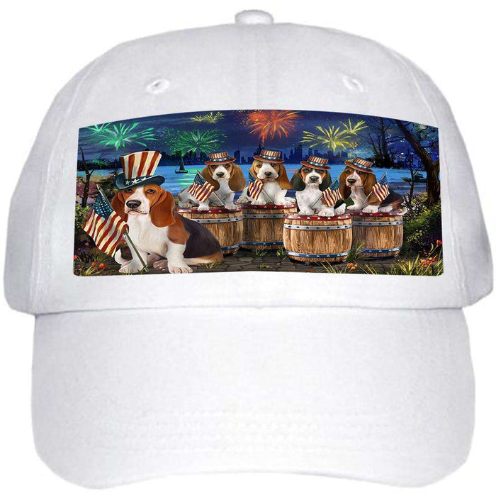4th of July Independence Day Fireworks Basset Hounds at the Lake Ball Hat Cap HAT56763