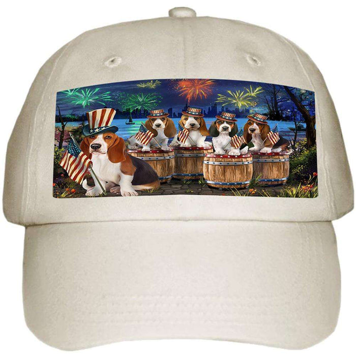 4th of July Independence Day Fireworks Basset Hounds at the Lake Ball Hat Cap HAT56763