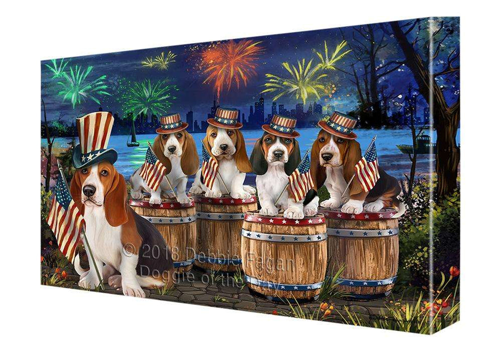4th of July Independence Day Fireworks Basset Hounds at the Lake Canvas Print Wall Art Décor CVS75680