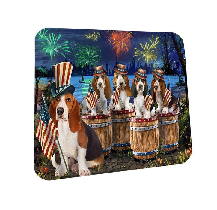 4th of July Independence Day Fireworks Basset Hounds at the Lake Coasters Set of 4 CST50969