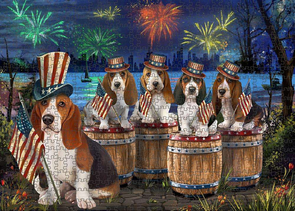 4th of July Independence Day Fireworks Basset Hounds at the Lake Puzzle with Photo Tin PUZL56892