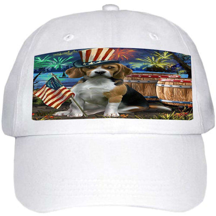 4th of July Independence Day Fireworks Beagle Dog at the Lake Ball Hat Cap HAT56484