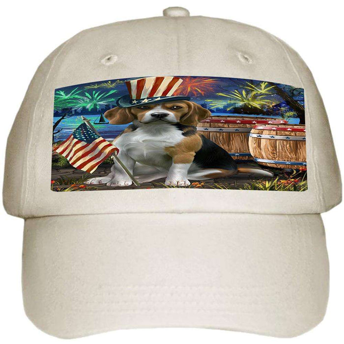 4th of July Independence Day Fireworks Beagle Dog at the Lake Ball Hat Cap HAT56484