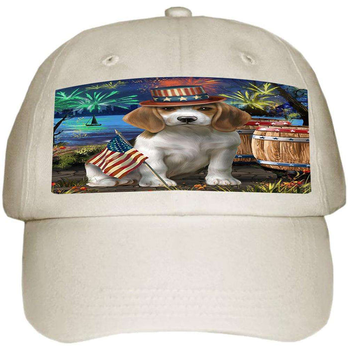 4th of July Independence Day Fireworks Beagle Dog at the Lake Ball Hat Cap HAT56487