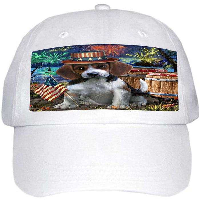 4th of July Independence Day Fireworks Beagle Dog at the Lake Ball Hat Cap HAT56490