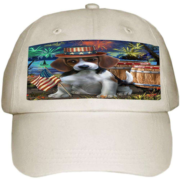 4th of July Independence Day Fireworks Beagle Dog at the Lake Ball Hat Cap HAT56490