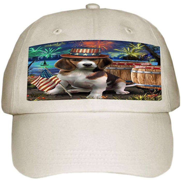 4th of July Independence Day Fireworks Beagle Dog at the Lake Ball Hat Cap HAT56493