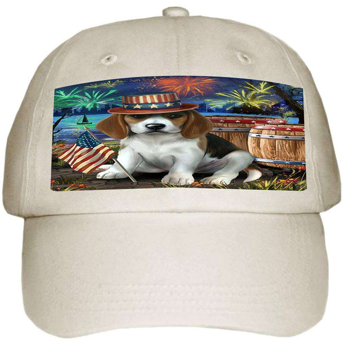 4th of July Independence Day Fireworks Beagle Dog at the Lake Ball Hat Cap HAT56496