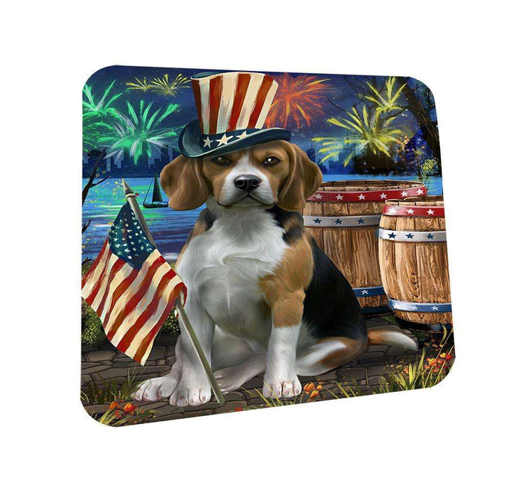4th of July Independence Day Fireworks Beagle Dog at the Lake Coasters Set of 4 CST50876