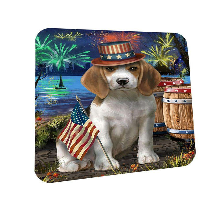 4th of July Independence Day Fireworks Beagle Dog at the Lake Coasters Set of 4 CST50877
