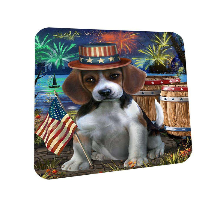 4th of July Independence Day Fireworks Beagle Dog at the Lake Coasters Set of 4 CST50878