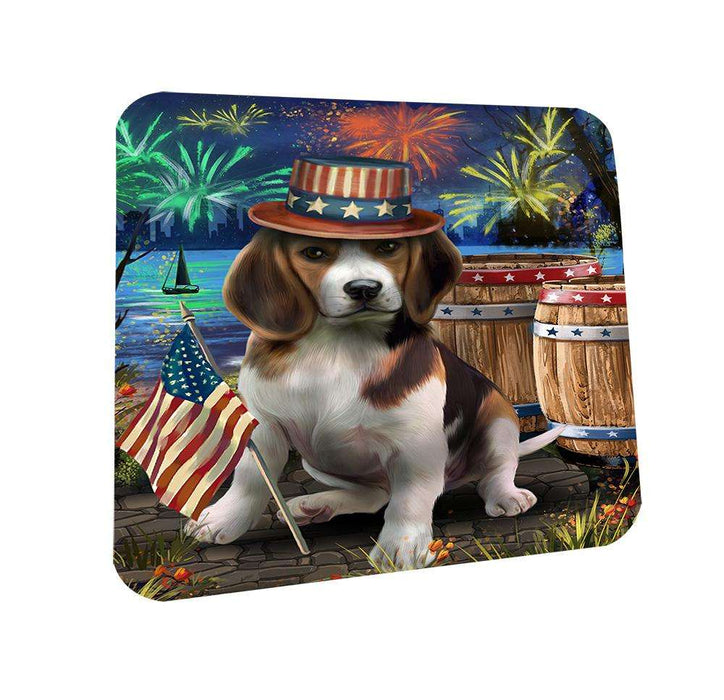 4th of July Independence Day Fireworks Beagle Dog at the Lake Coasters Set of 4 CST50879