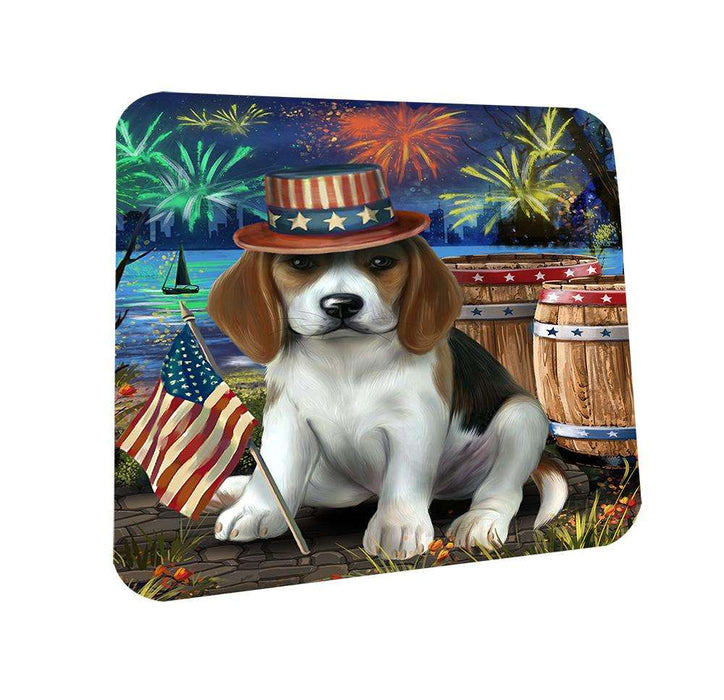 4th of July Independence Day Fireworks Beagle Dog at the Lake Coasters Set of 4 CST50880