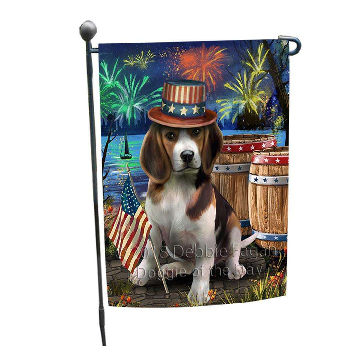 4th of July Independence Day Fireworks Beagle Dog at the Lake Garden Flag GFLG50842