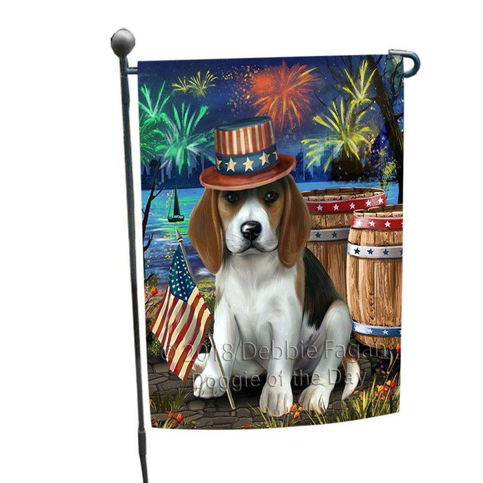 4th of July Independence Day Fireworks Beagle Dog at the Lake Garden Flag GFLG50843